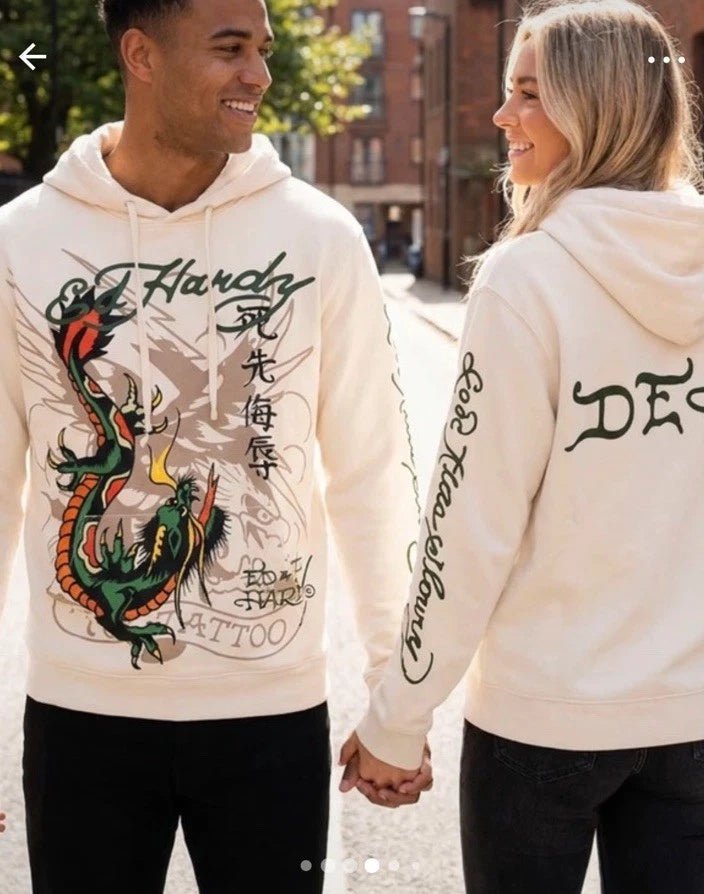 Ed Hardy Dragon Tattoo Ivory Hoodie - Spendloves