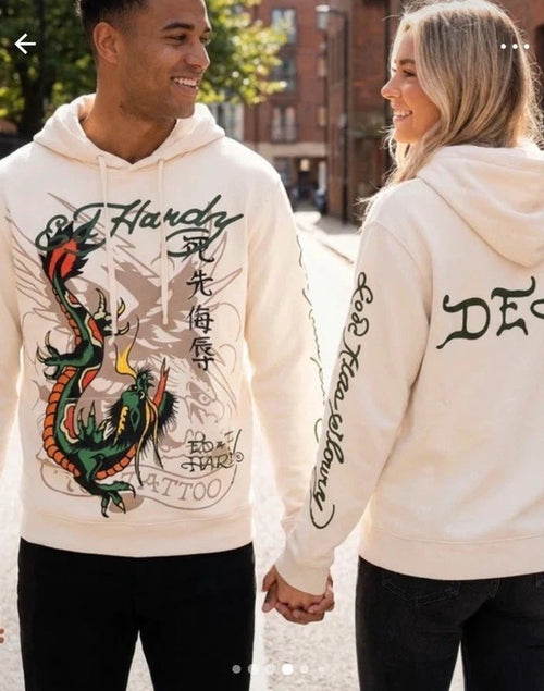 Ed Hardy Dragon Tattoo Ivory Hoodie - Spendloves